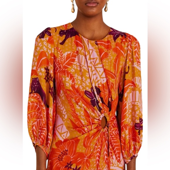 Farm Rio Jungle Panther Puff Sleeve Slip Dress-NWOT - Picture 3 of 6